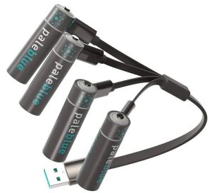 Pale Blue Pale Blue Li-Ion Rechargeable AA Battery 4 pack of AA with 4x1 charging cable