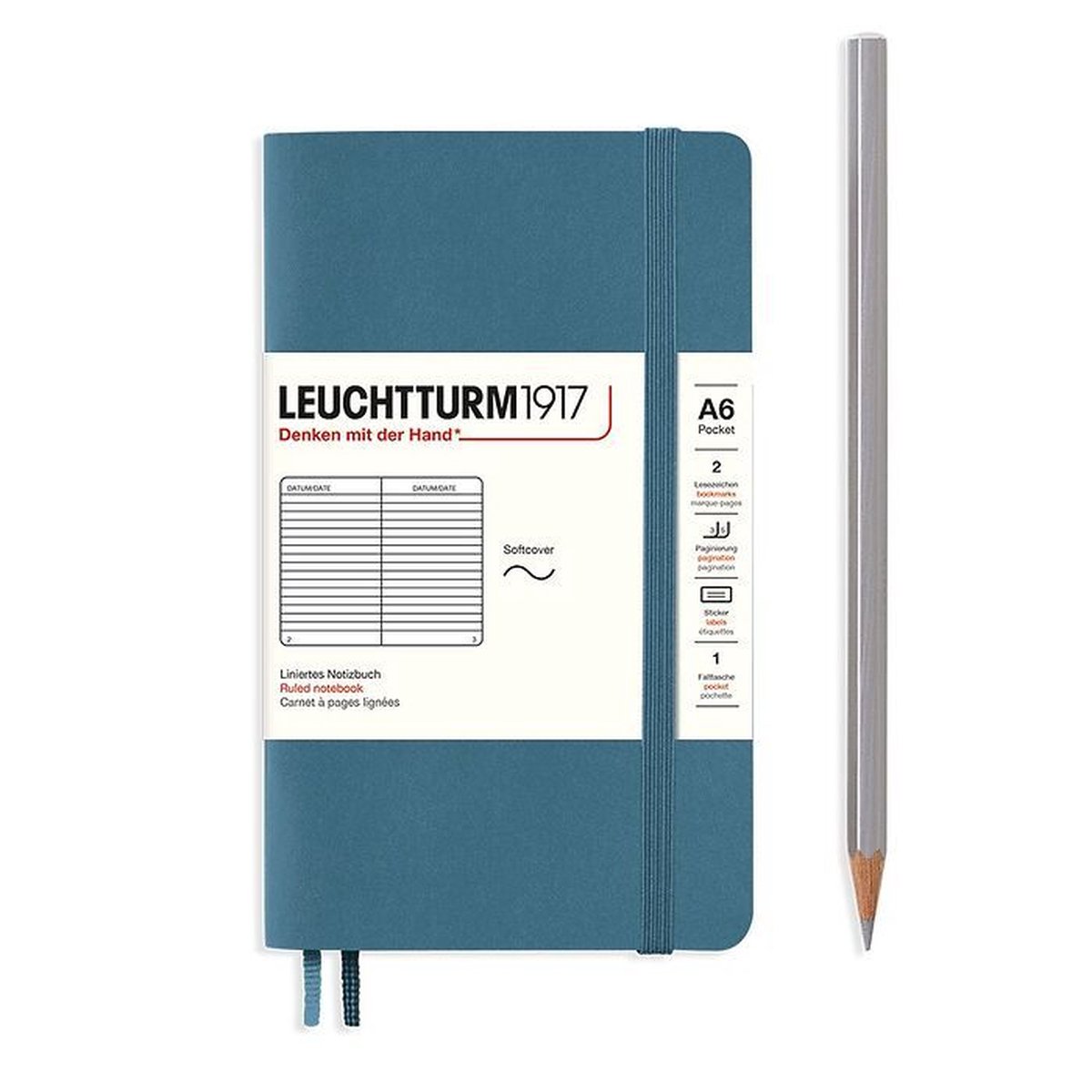 Leuchtturm Leuchtturm Stone Blue, Pocket (A6), 187 p., ruled