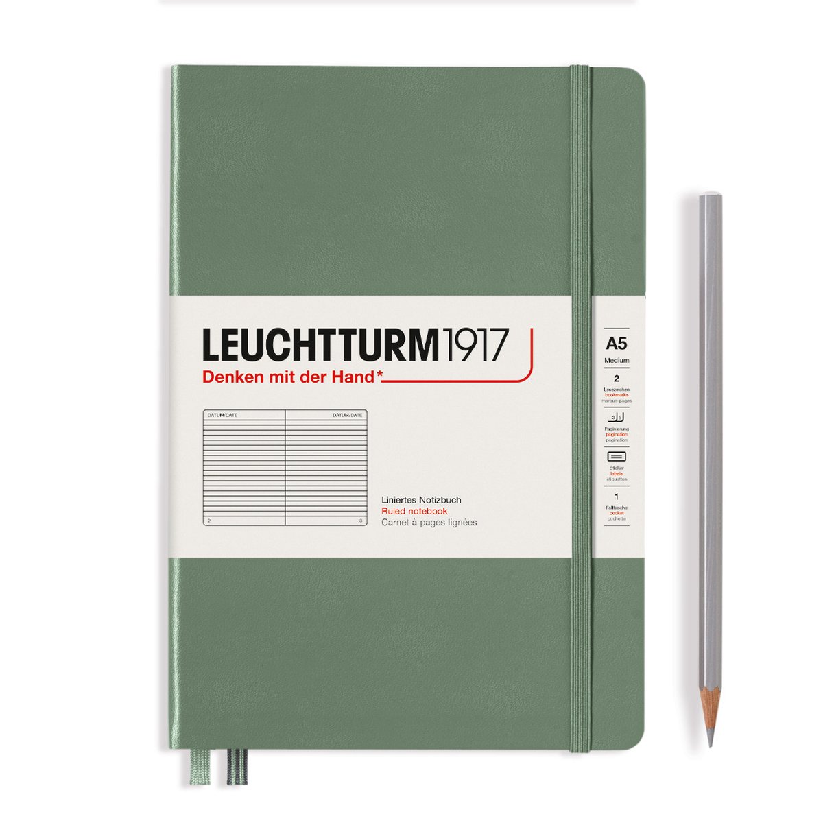 Leuchtturm Leuchtturm Olive, Medium (A5), 251 p., ruled