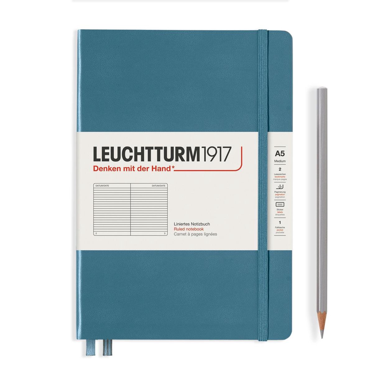 Leuchtturm Leuchtturm Stone Blue, Medium (A5), 251 p., ruled
