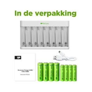 GP GP USB 8 Slots BATCHG. INCL.4X AA 2100 MAH-4X AAA 850 mAh