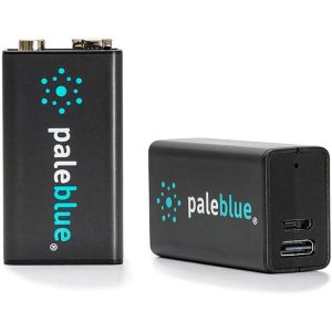 Pale Blue Pale Blue Li-ion Rechargeable 9V Battery USB-C 2 pack of 9V with 2x1 USB-C cable