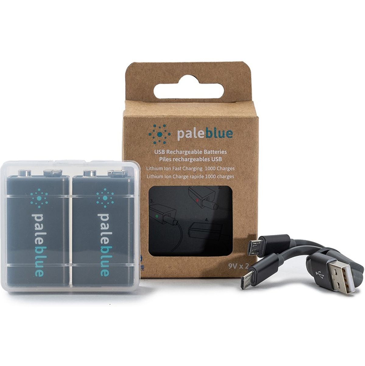 Pale Blue Pale Blue Li-ion Rechargeable 9V Battery USB-C 2 pack of 9V with 2x1 USB-C cable - Image 2