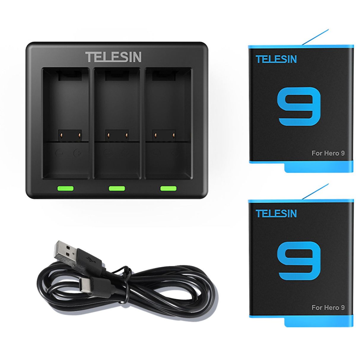 Telesin Telesin Charger For 3 Batteries + 2X accu voor GoPro 9,10,11,12